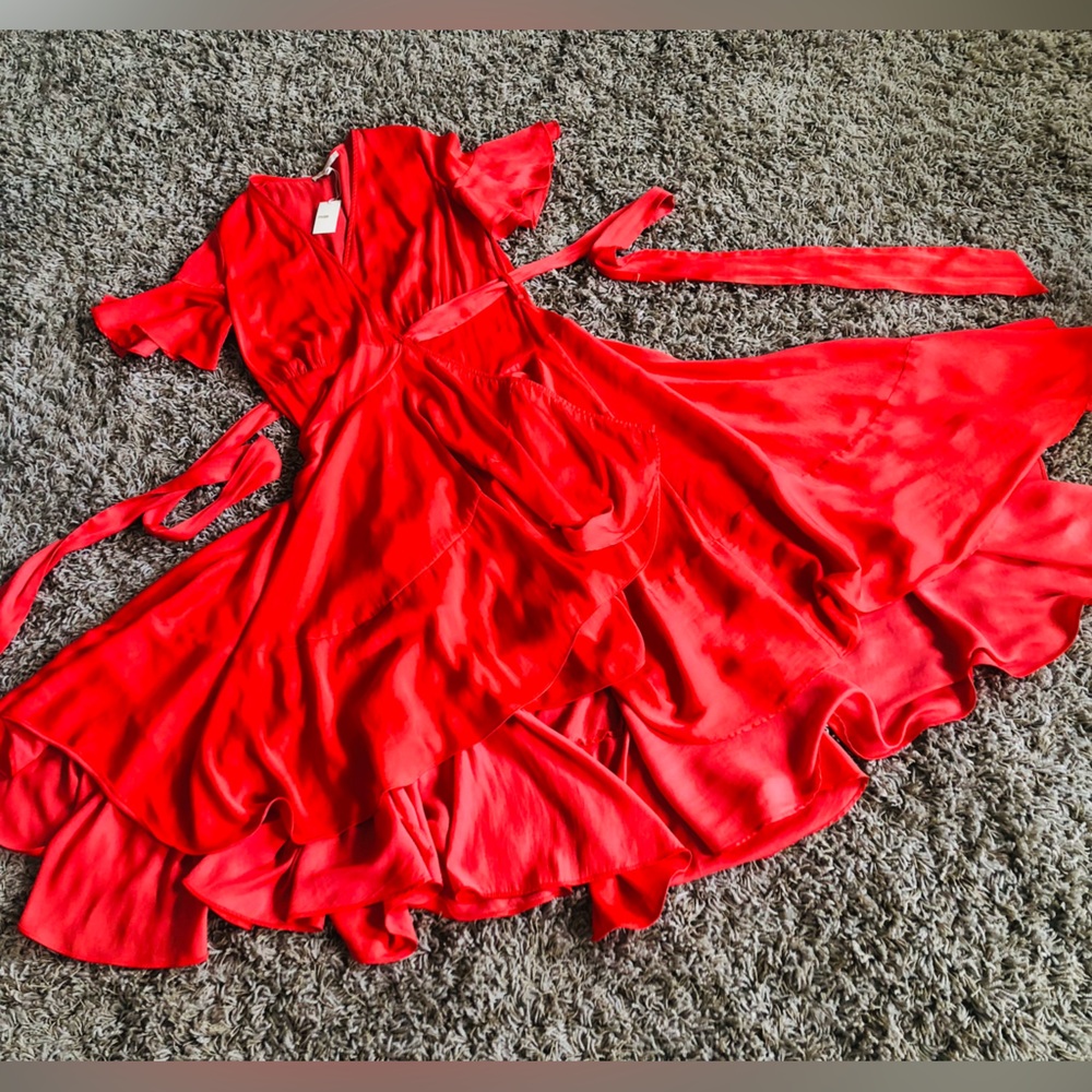 Maje Coral Wrap High-Low Midi Dress with Tie Waist. Size 1 ( S ) - Picture 8 of 12